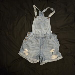 Hollister Light Blue Mom Short Overalls